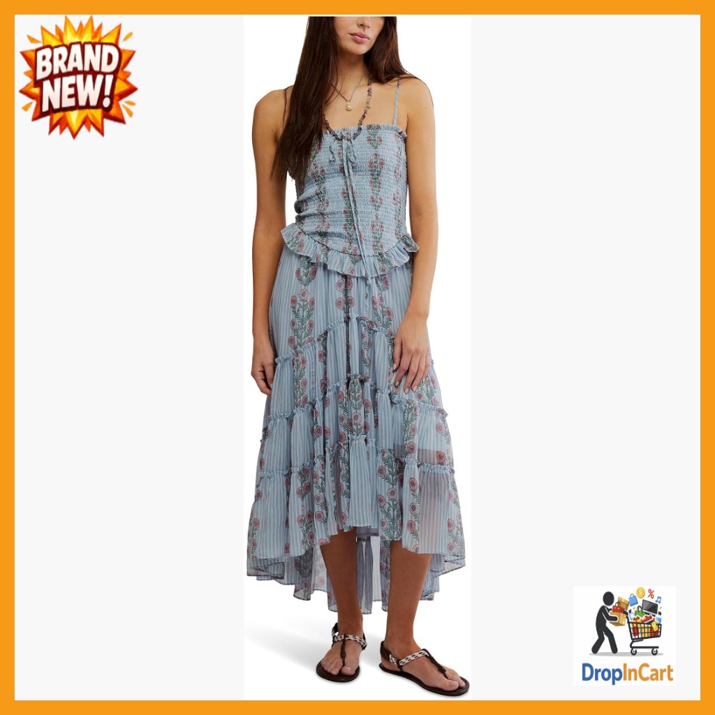 Vintage-Inspired Midi Dress Floral Print Strapless Backless Boho Chic